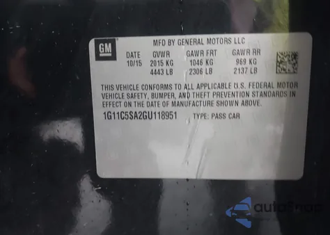 2016 Chevrolet Malibu Limited Lt z USA, uszkodzony, nr VIN 1G11C5SA2GU118951